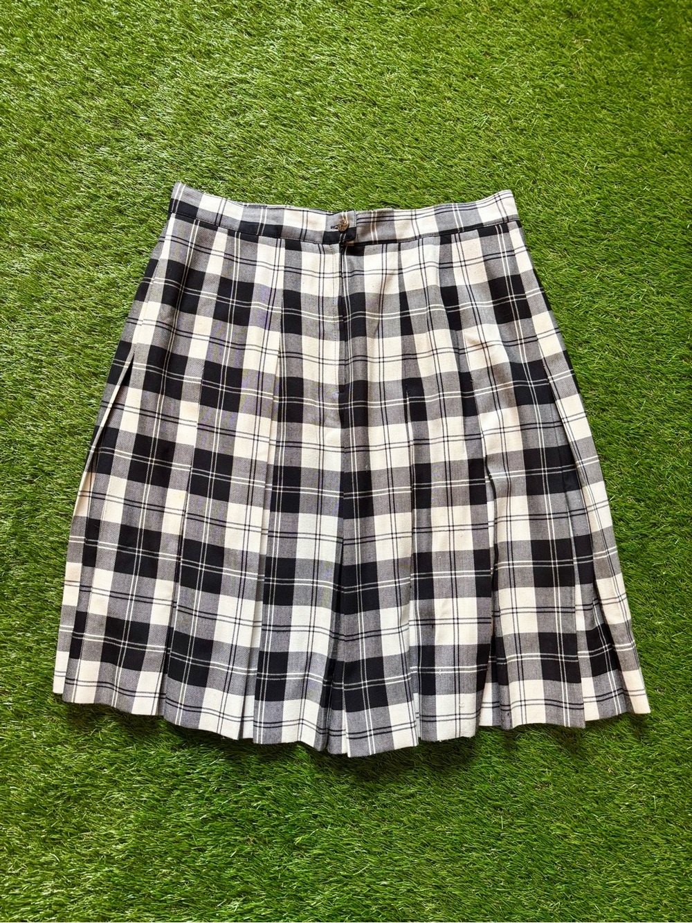 Adrianna Black White Plaid Pleated Midi Skirt